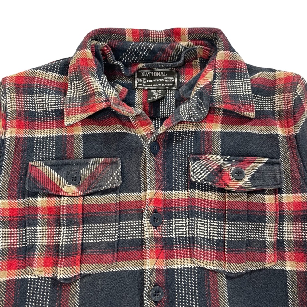 National Outfitters Mens Small Cotton Blanket-Weight Shirt Red and Navy Plaid